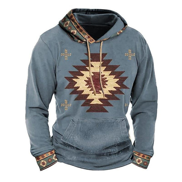 Cozy vintage hooded autumn sweater, designed for warmth and comfort during the autumn season.