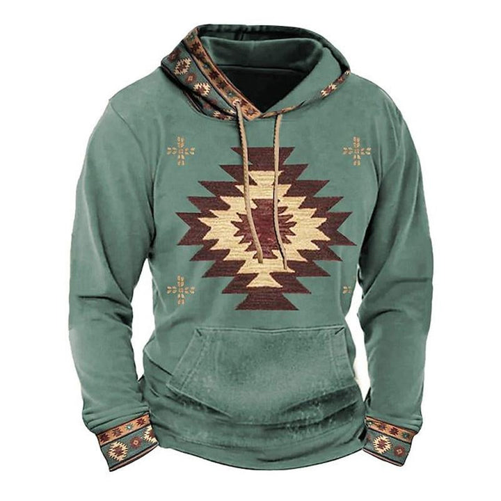 Cozy vintage hooded autumn sweater, designed for warmth and comfort during the autumn season.