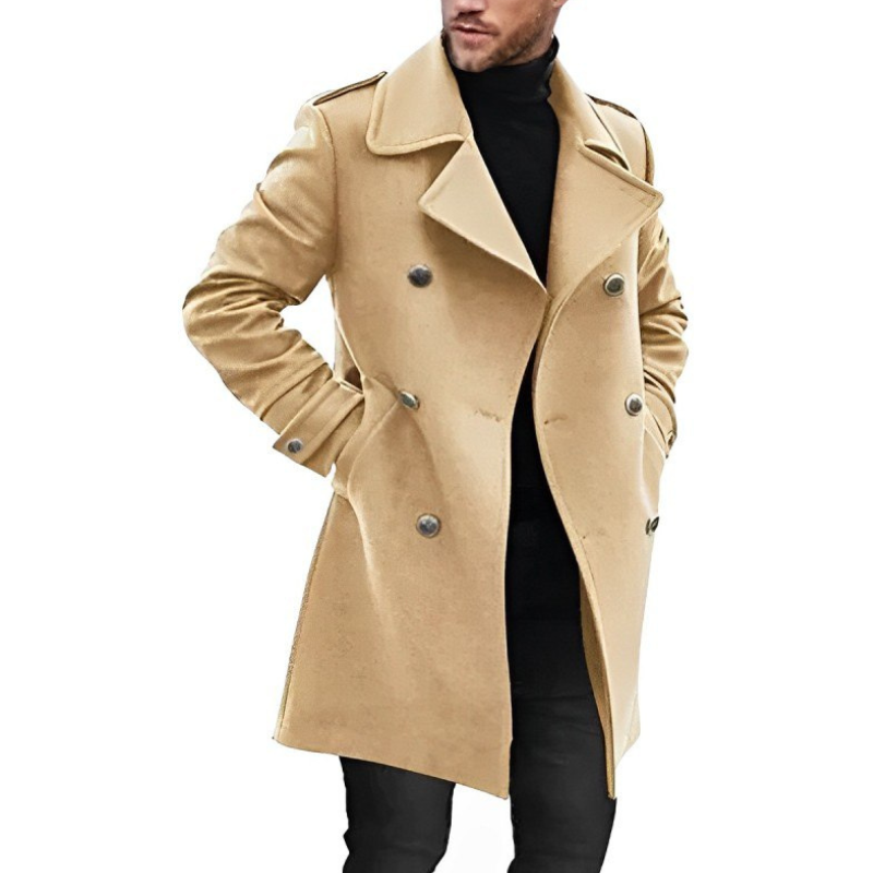 Elegant men's coat with tailored design and warm, breathable fabric—ideal for stylish autumn outerwear.










