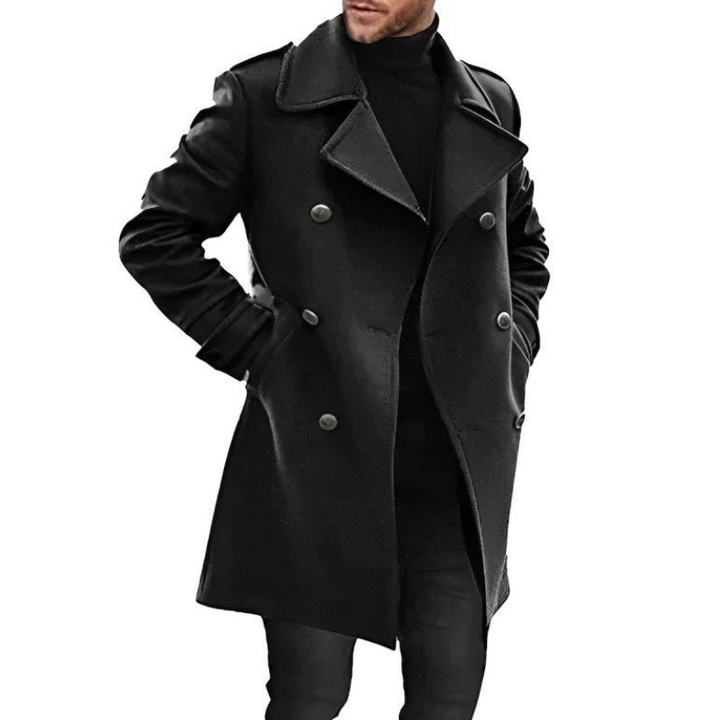 Elegant men's coat with tailored design and warm, breathable fabric—ideal for stylish autumn outerwear.








