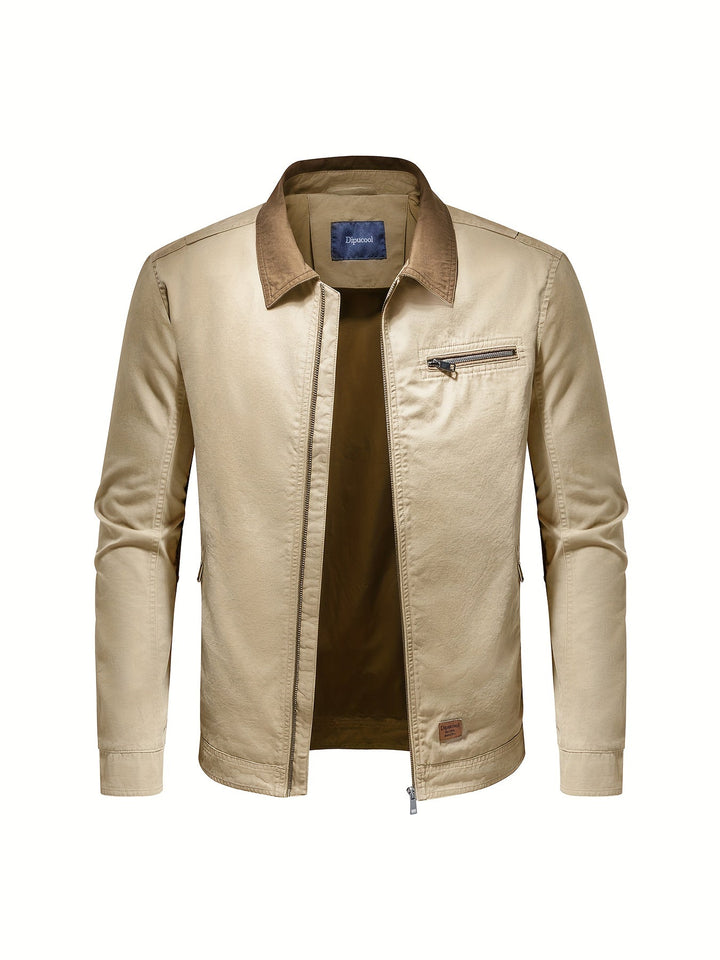 Elegant leather jacket for men with premium finish, tailored fit, and warm lining, ideal for autumn days.