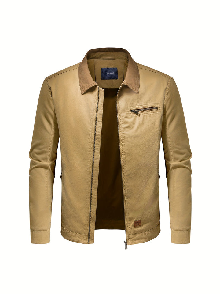Elegant leather jacket for men with premium finish, tailored fit, and warm lining, ideal for autumn days.