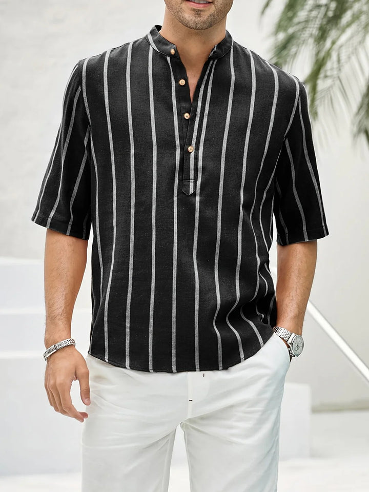  Elegant men's striped summer shirt with breathable fabric and a classic design for stylish warm-weather wear.