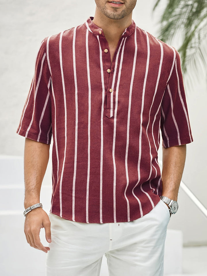  Elegant men's striped summer shirt with breathable fabric and a classic design for stylish warm-weather wear.