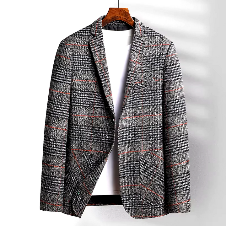 Elegant wool business coat for men with a tailored fit, perfect for autumn days and professional settings.