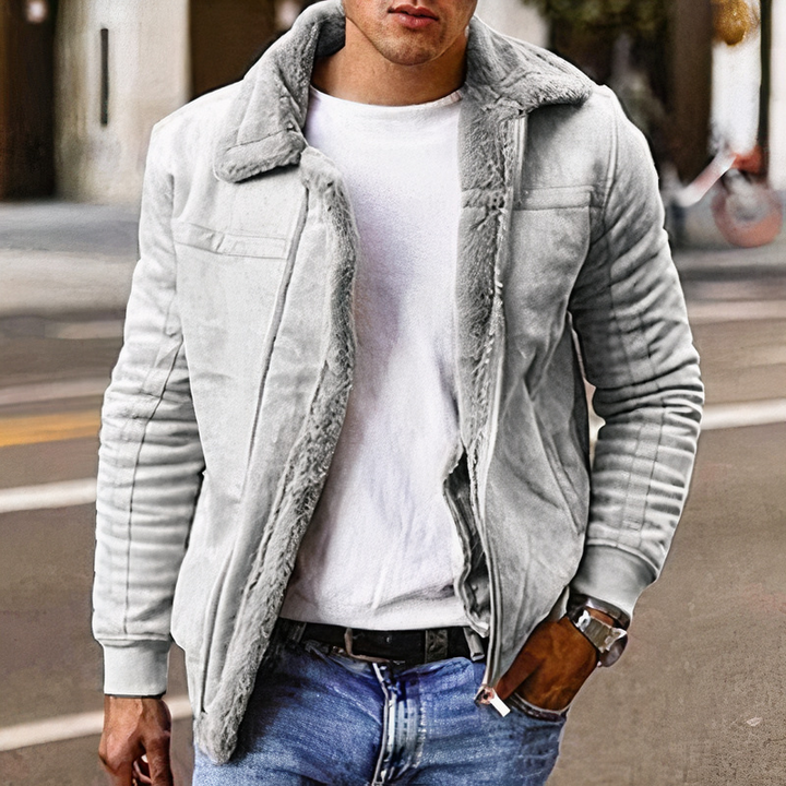 Man wearing a high-quality faux leather jacket, perfect for stylish and confident wear on autumn days.








