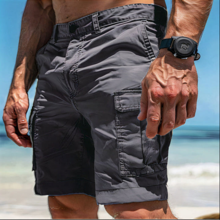 Luxe multi-pocket summer cargo shorts with a tailored fit, breathable fabric, and durable design, perfect for casual and outdoor activities on summer days.
