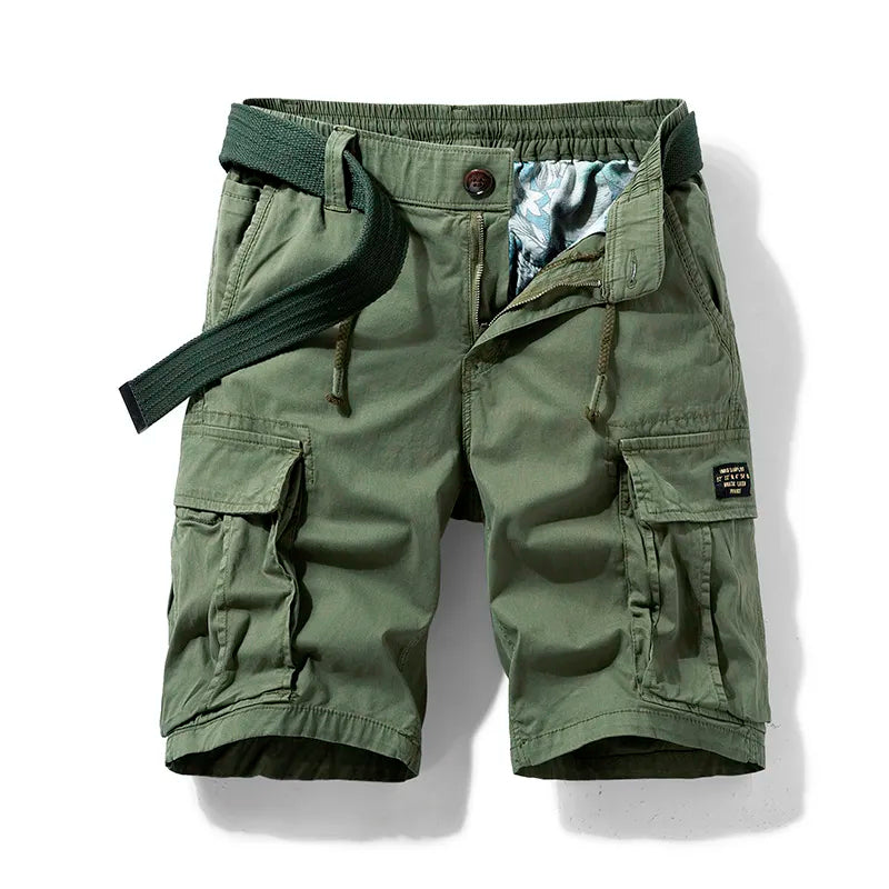 Luxe multipocket cargo shorts for men, featuring breathable fabric and practical storage for summer adventures.