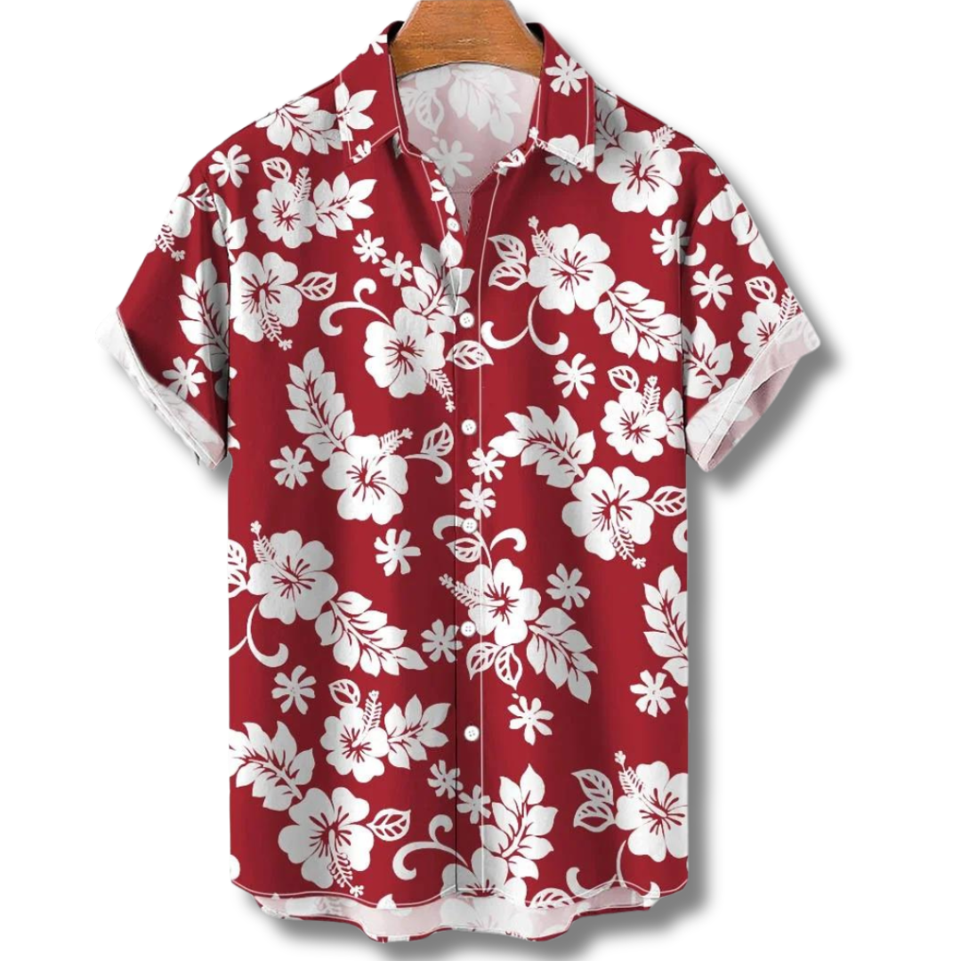 Men’s classic floral Hawaiian summer shirt with a lightweight, breathable fabric and tropical design, ideal for summer days.