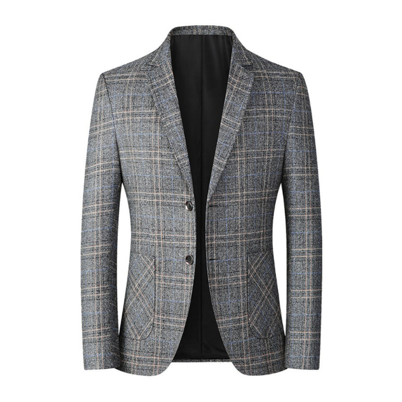 Men’s classic plaid blazer with tailored fit, ideal for stylish and confident looks on cool autumn days.








