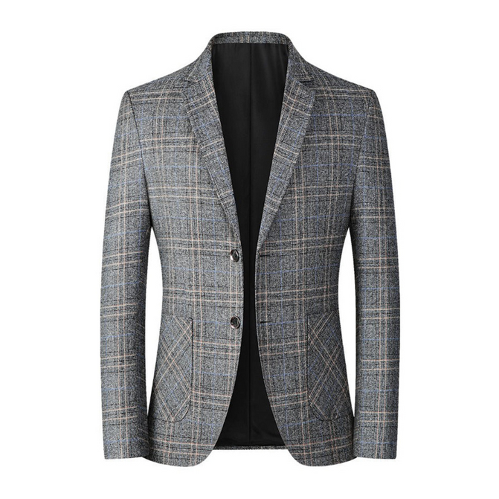 Men’s classic plaid blazer with tailored fit, ideal for stylish and confident looks on cool autumn days.








