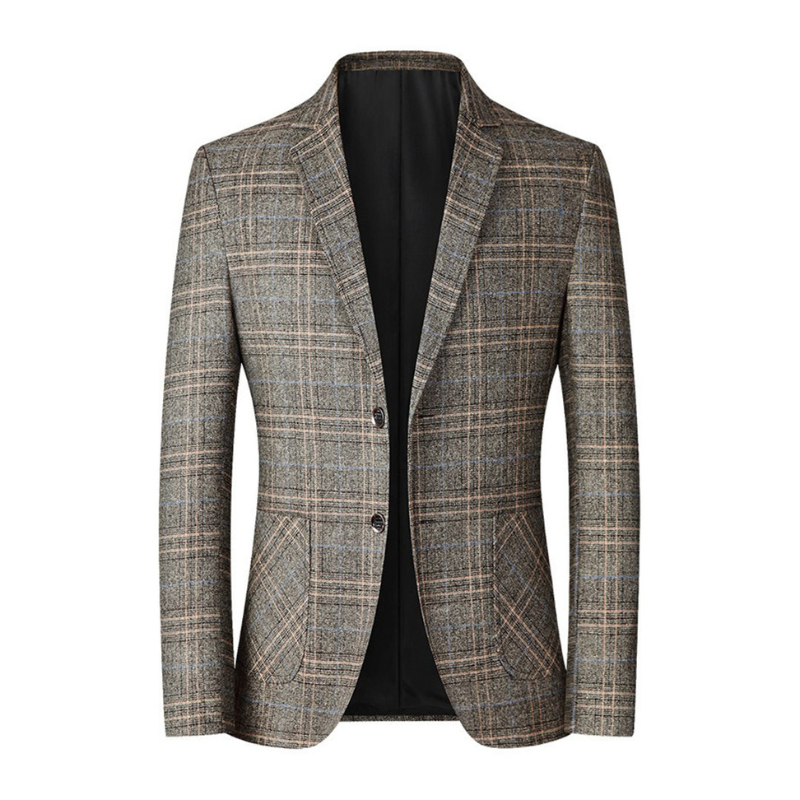 Men’s classic plaid blazer with tailored fit, ideal for stylish and confident looks on cool autumn days.








