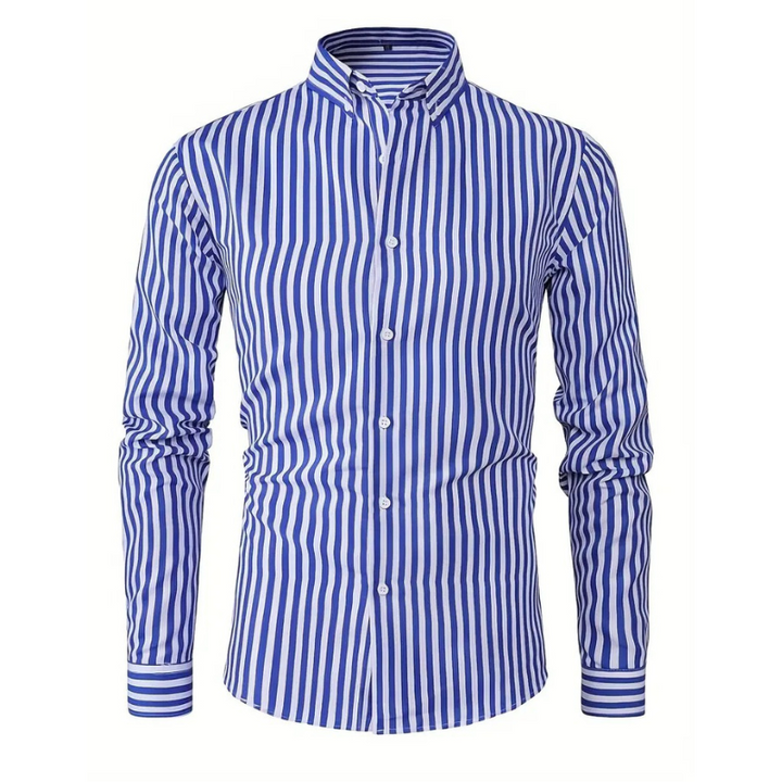 Men's classic striped shirt with lightweight breathable fabric, perfect for summer days and versatile occasions.