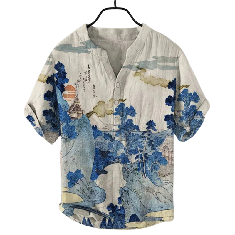 Men's comfortable linen summer shirt with breathable, lightweight fabric and a relaxed fit for warm days.