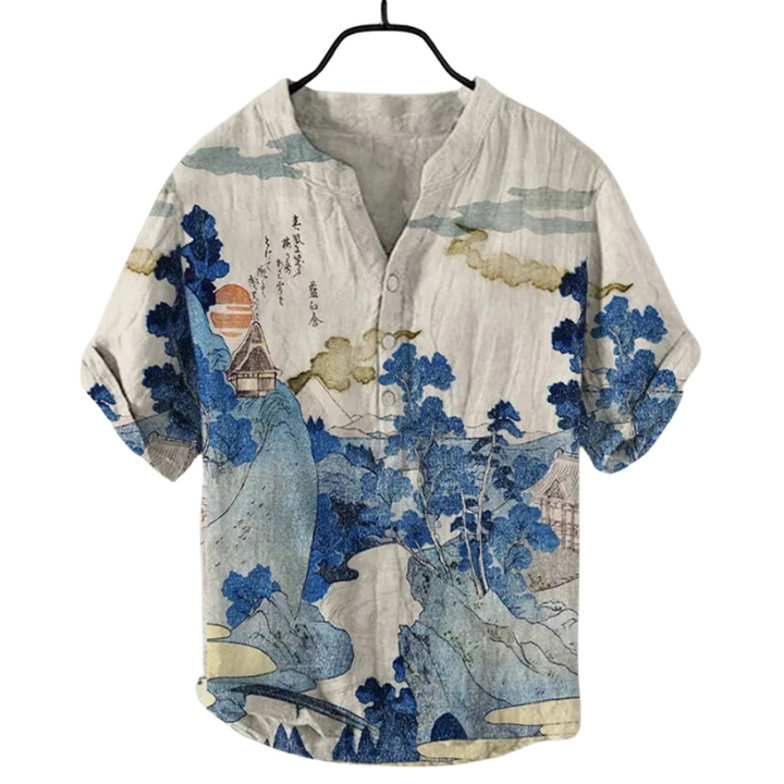 Men's comfortable linen summer shirt with breathable, lightweight fabric and a relaxed fit for warm days.