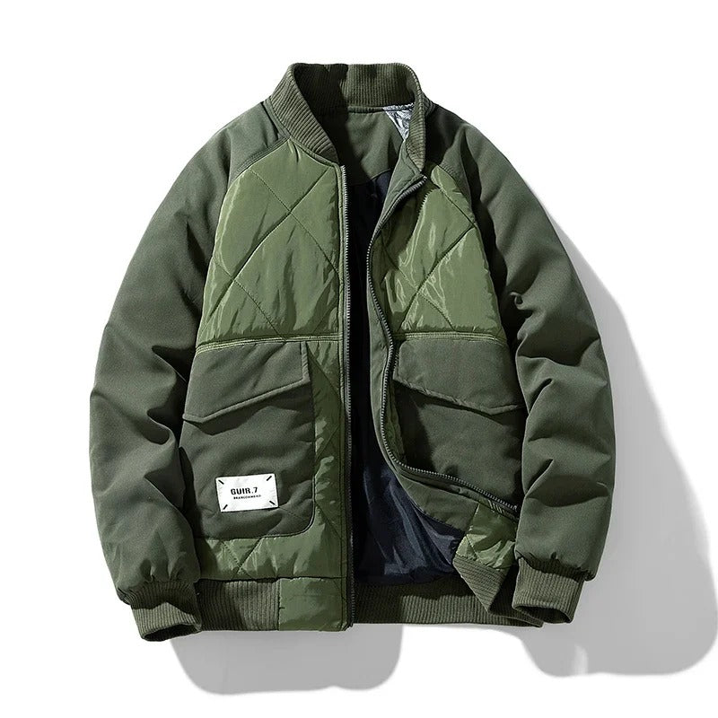 Men's durable quilted bomber jacket with lightweight warmth, ideal for autumn days.







