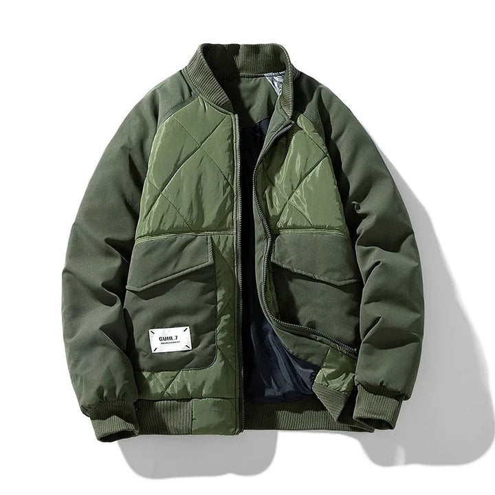 Men's durable quilted bomber jacket with lightweight warmth, ideal for autumn days.







