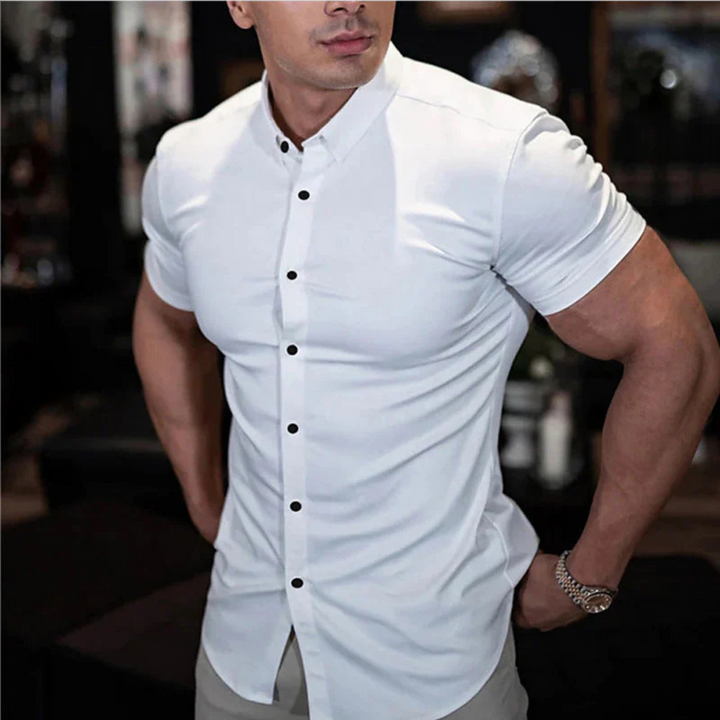 Men's elegant button-down summer shirt, breathable and stylish for warm weather comfort.








