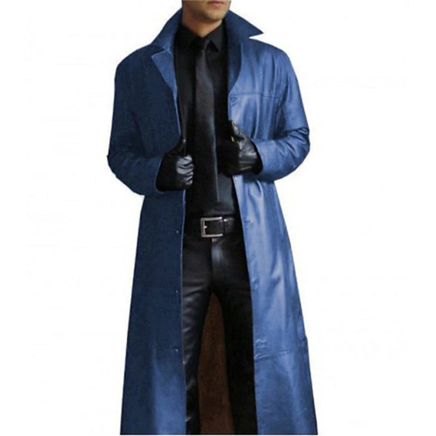 Men’s elegant long leather coat ideal for stylish Autumn days








