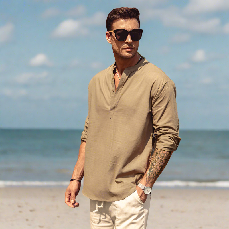 Men's elegant long sleeves summer shirt with breathable, lightweight fabric, ideal for warm-weather sophistication and comfort.









