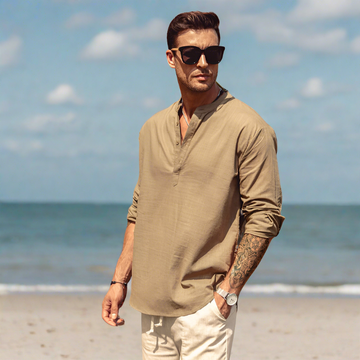 Men's elegant long sleeves summer shirt with breathable, lightweight fabric, ideal for warm-weather sophistication and comfort.










