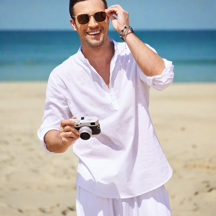 Men's elegant long sleeves summer shirt with breathable, lightweight fabric, ideal for warm-weather sophistication and comfort.









