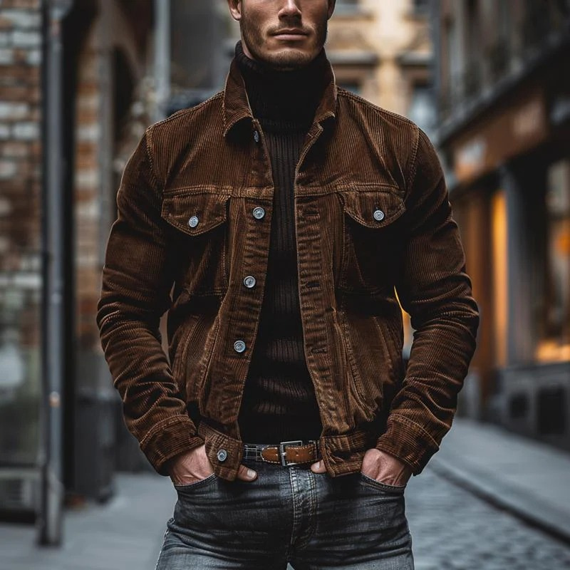 Man wearing an elegant vintage jacket, ideal for timeless autumn style and everyday sophistication