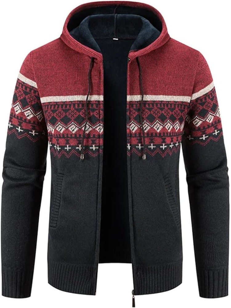 Men’s full-zip knit hoodie ideal for autumn, featuring a hood and soft material for stylish comfort on casual days.