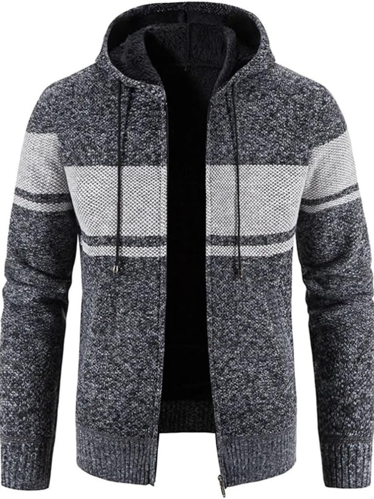 Men’s full-zip knit hoodie ideal for autumn, featuring a hood and soft material for stylish comfort on casual days.Men’s full-zip knit hoodie ideal for autumn, featuring a hood and soft material for stylish comfort on casual days.