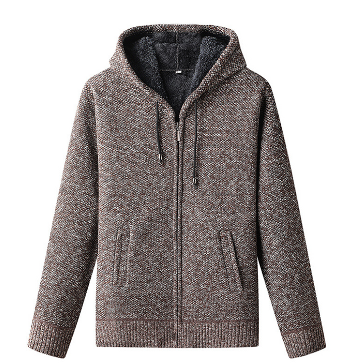 Men’s knitted autumn hoodie with soft fabric and relaxed streetwear style, perfect for chilly days.