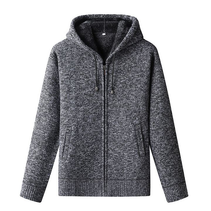 Men’s knitted autumn hoodie with soft fabric and relaxed streetwear style, perfect for chilly days.
