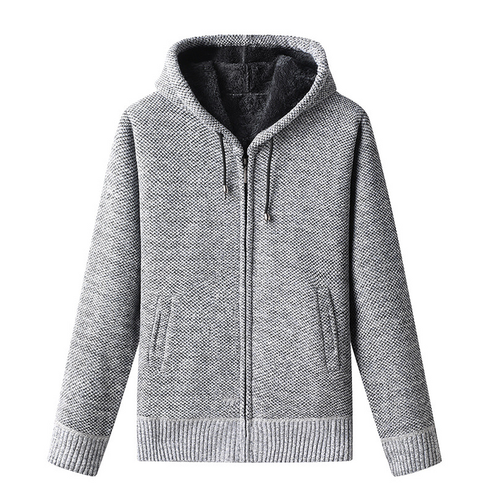 Men’s knitted autumn hoodie with soft fabric and relaxed streetwear style, perfect for chilly days.