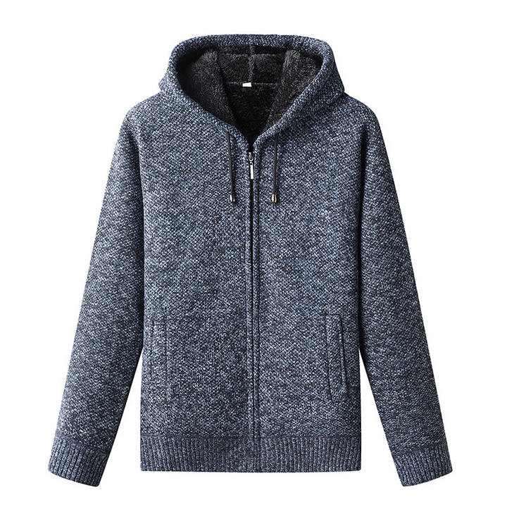 Men’s knitted autumn hoodie with soft fabric and relaxed streetwear style, perfect for chilly days.