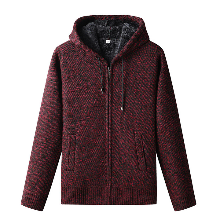 Men’s knitted autumn hoodie with soft fabric and relaxed streetwear style, perfect for chilly days.