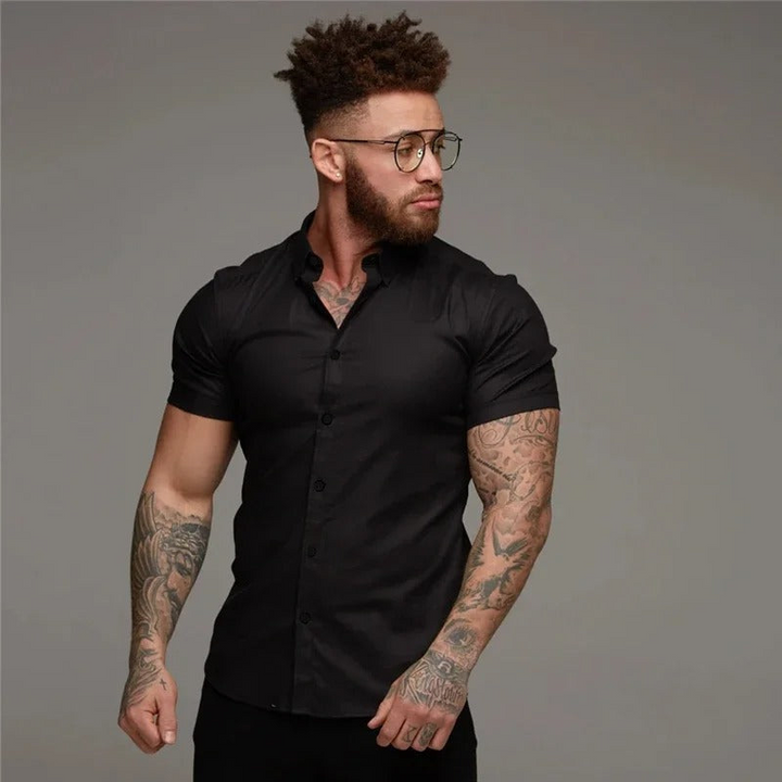 Men's luxurious short-sleeve shirt perfect for stylish summer outfits.