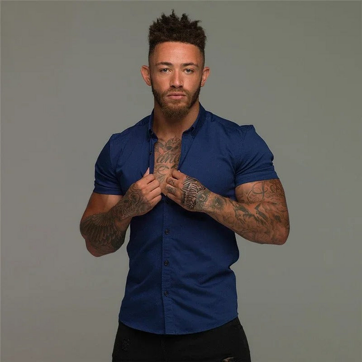 Men's luxurious short-sleeve shirt perfect for stylish summer outfits.