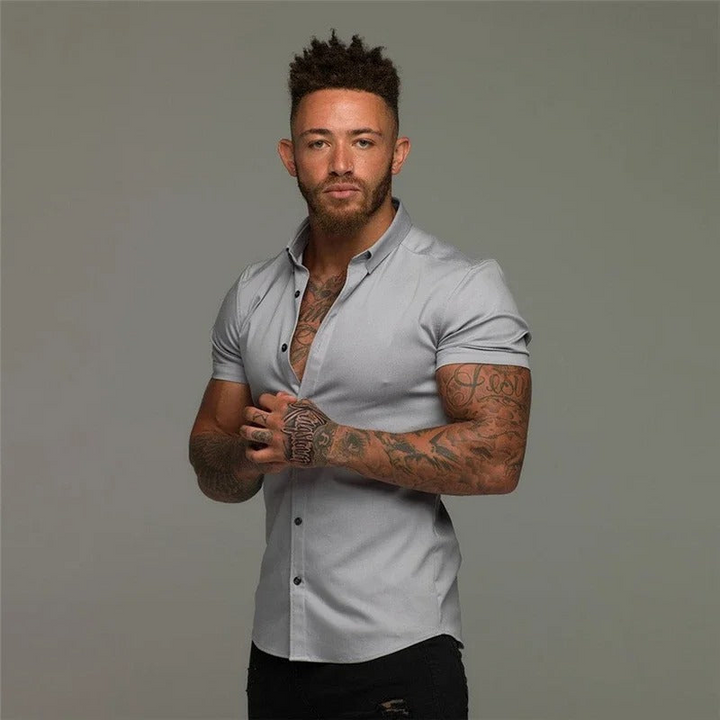 Men's luxurious short-sleeve shirt perfect for stylish summer outfits.
