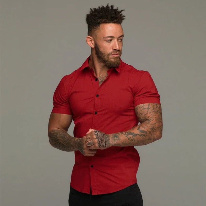 Men's luxurious short-sleeve shirt perfect for stylish summer outfits.