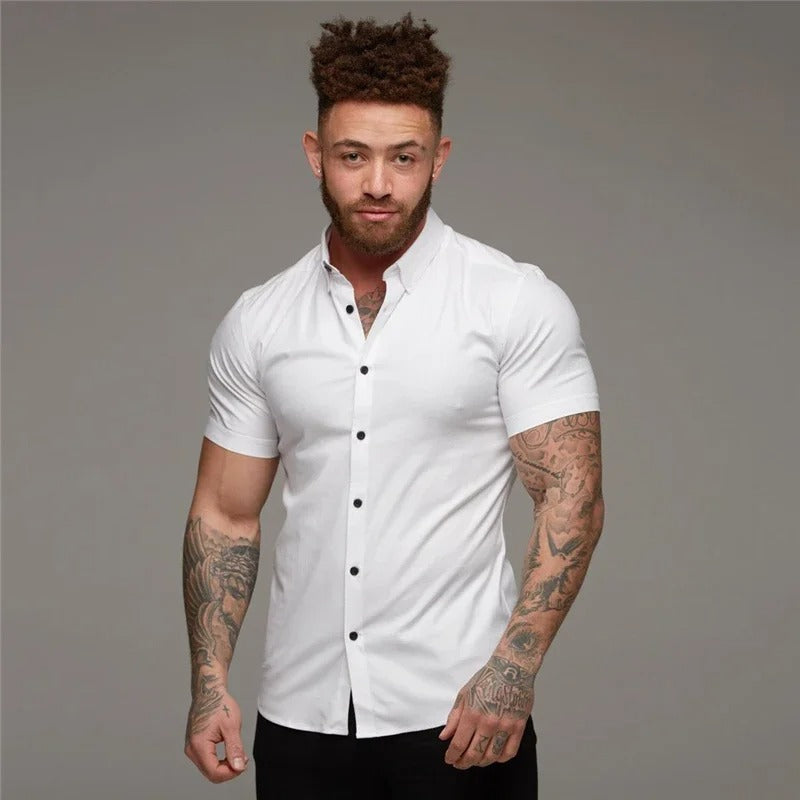 Men's luxurious short-sleeve shirt perfect for stylish summer outfits.