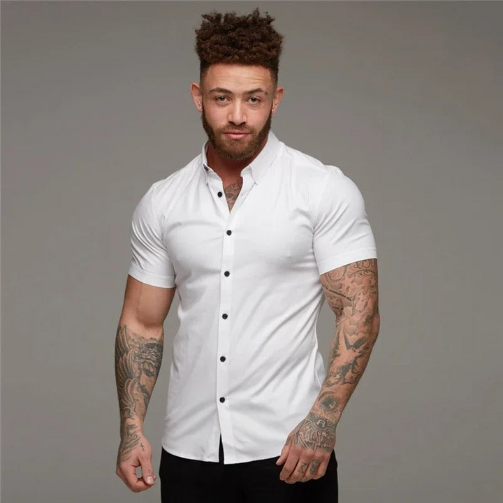 Men's luxurious short-sleeve shirt perfect for stylish summer outfits.