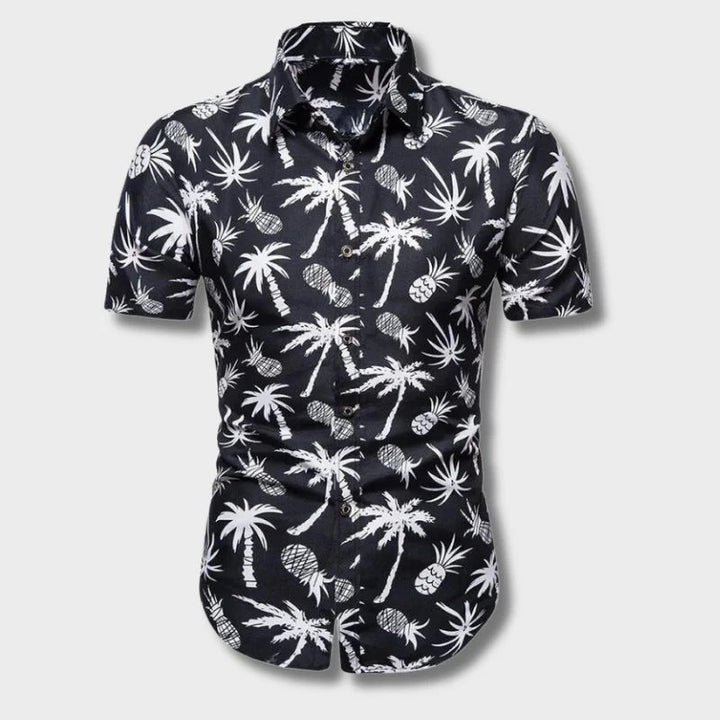  Men's modern Hawaiian summer shirt with a lightweight, breathable fabric, ideal for summer days.