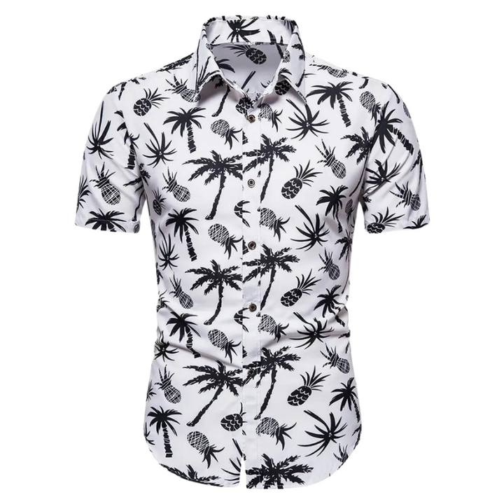  Men's modern Hawaiian summer shirt with a lightweight, breathable fabric, ideal for summer days.