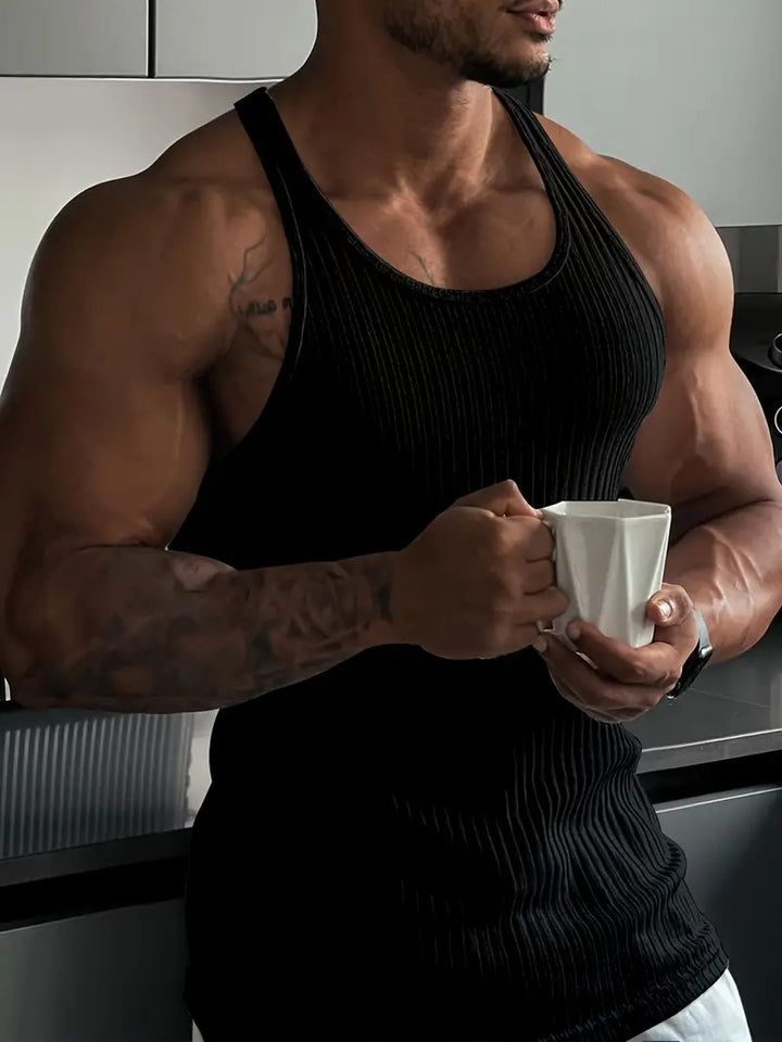 Men's sporty summer tank top with breathable, moisture-wicking fabric for comfort and flexibility in warm weather.