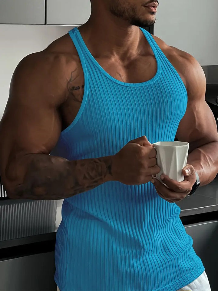 Men's sporty summer tank top with breathable, moisture-wicking fabric for comfort and flexibility in warm weather.
