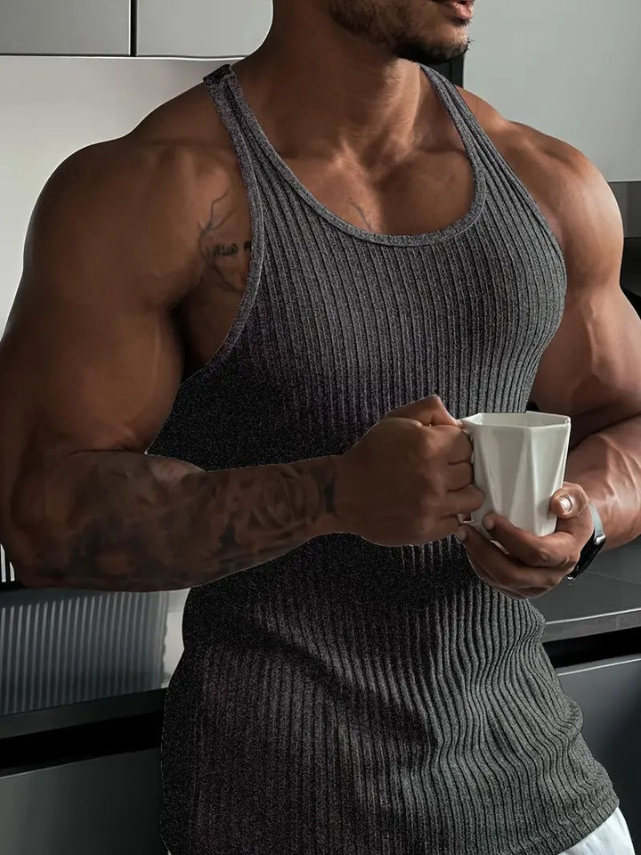 Men's sporty summer tank top with breathable, moisture-wicking fabric for comfort and flexibility in warm weather.