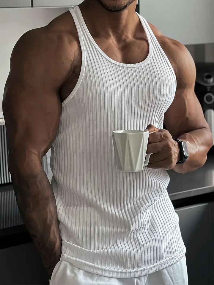 Men's sporty summer tank top with breathable, moisture-wicking fabric for comfort and flexibility in warm weather.
