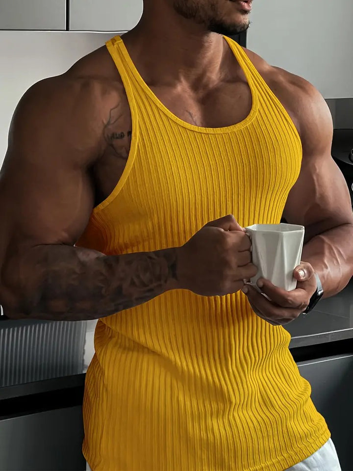 Men's sporty summer tank top with breathable, moisture-wicking fabric for comfort and flexibility in warm weather.