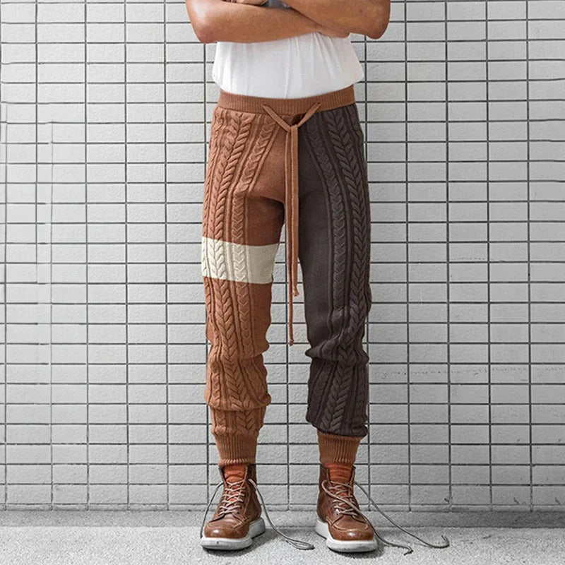 Men's stylish knitted summer joggers with a breathable, flexible fit, perfect for warm-weather comfort and casual wear.