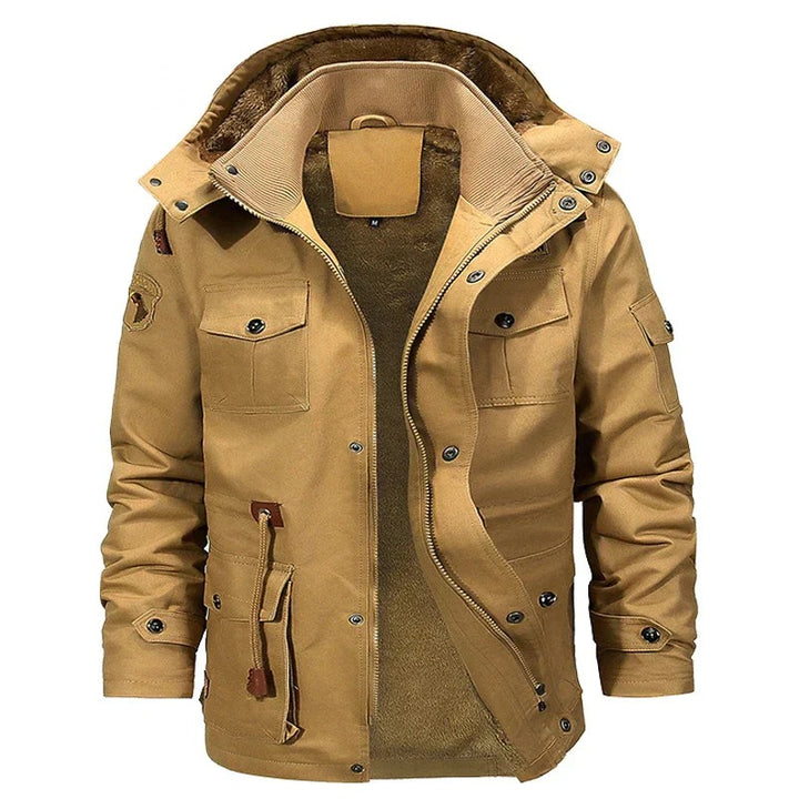 Men's stylish warm hooded fleece jacket with soft insulation, breathable design, and a modern fit for autumn days.