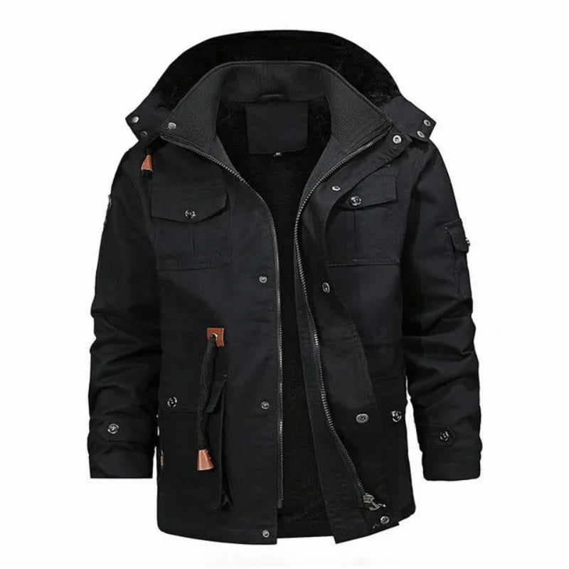 Men's stylish warm hooded fleece jacket with soft insulation, breathable design, and a modern fit for autumn days.